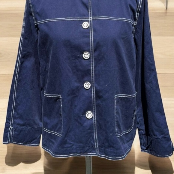 🌻Drapers & Damons Navy Blue White Stitching Lightweight Jacket Size Petite L - Picture 3 of 9